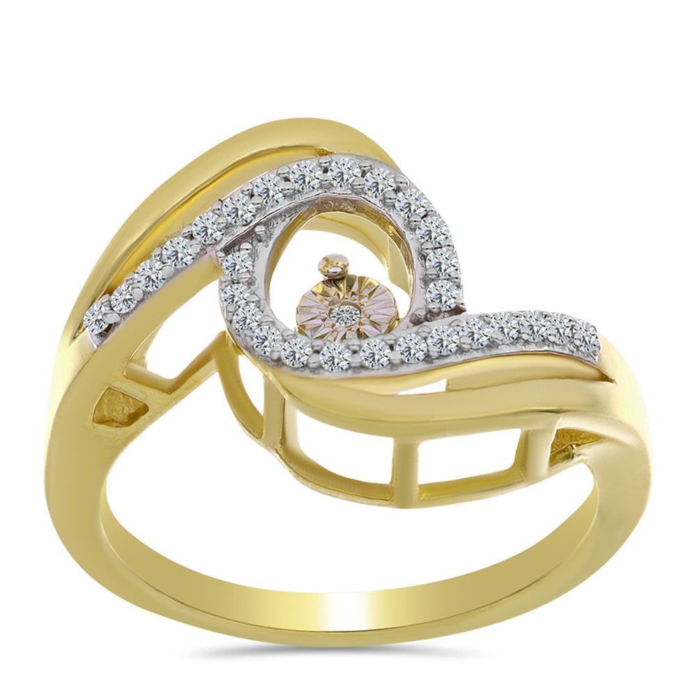 Anillo de Plata Bañada en Oro con Diamante blanco y Zircón Blanco 3 
