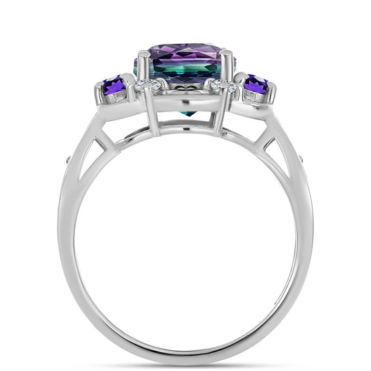 Anillo de Plata con Fluorita cebra y Amatista de Marruecos