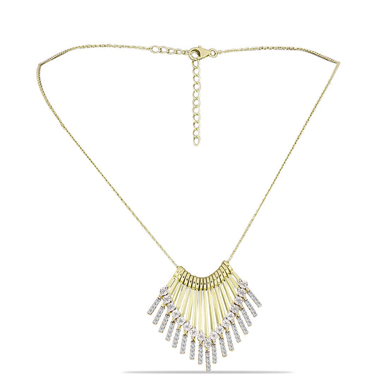 Collar de Plata Bañada en Oro con Diamante blanco y Topacio Blanco