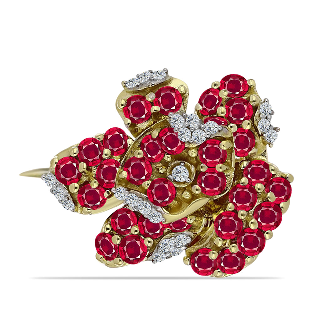 Broche de Plata Bañada en Oro con Rubí de Madagascar y Topacio Blanco 1 
