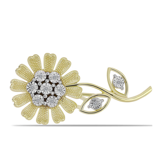 Broche de Plata Bañada en Oro con Diamante blanco