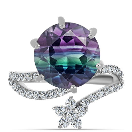 Anillo de Plata con Fluorita cebra y Topacio Blanco