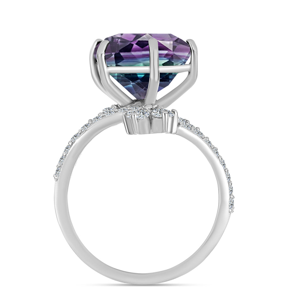 Anillo de Plata con Fluorita cebra y Topacio Blanco