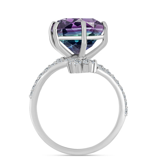 Anillo de Plata con Fluorita cebra y Topacio Blanco