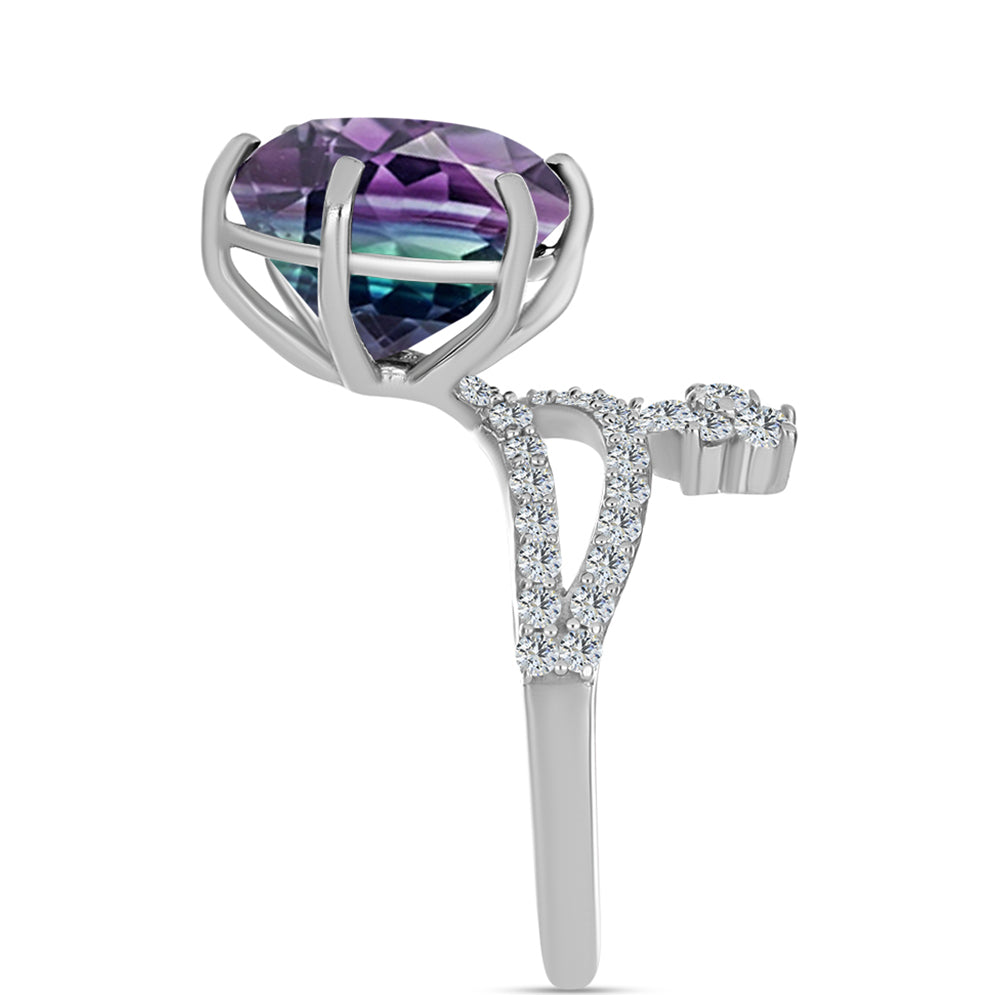 Anillo de Plata con Fluorita cebra y Topacio Blanco