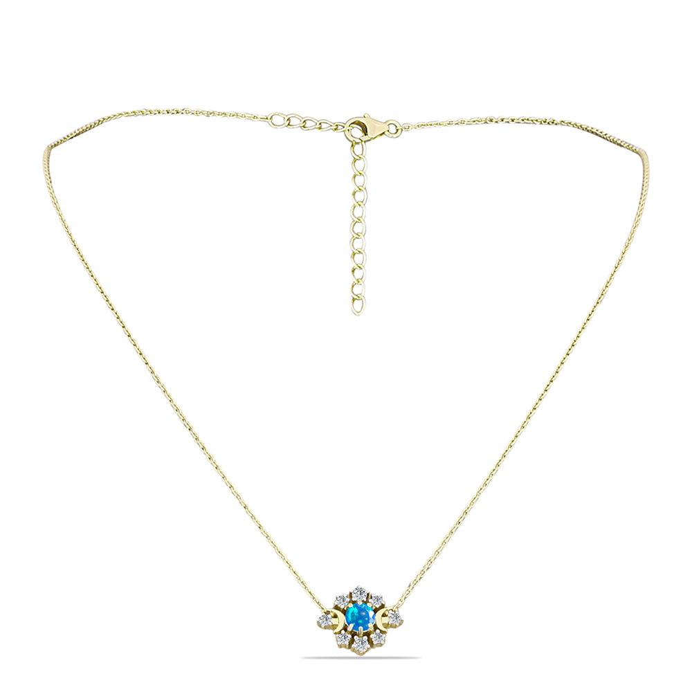 Collar de Plata Bañada en Oro con Ópalo Paraíso de Etiopia y Topacio Blanco 1 