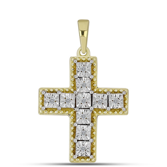 Cruz Colgante de Plata Bañada en Oro con Diamante blanco