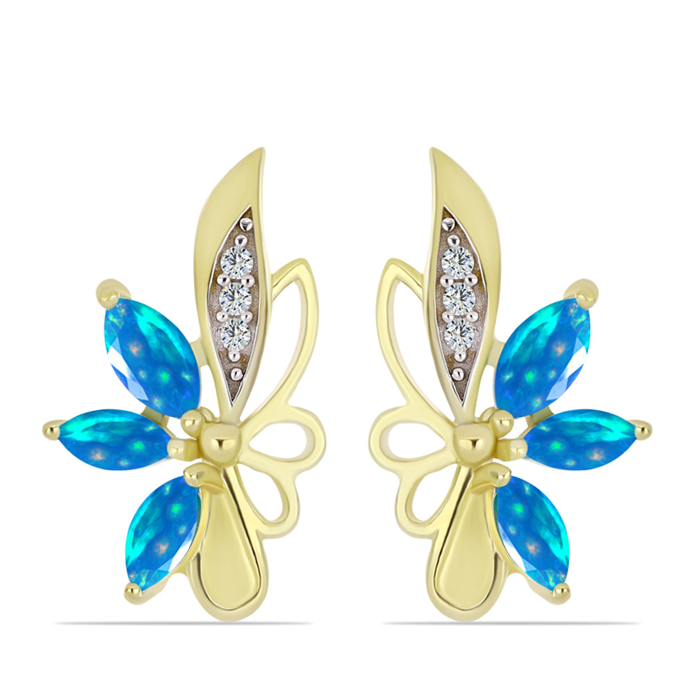 Pendientes de Plata Bañada en Oro con Ópalo Paraíso de Etiopia y Topacio Blanco 1 