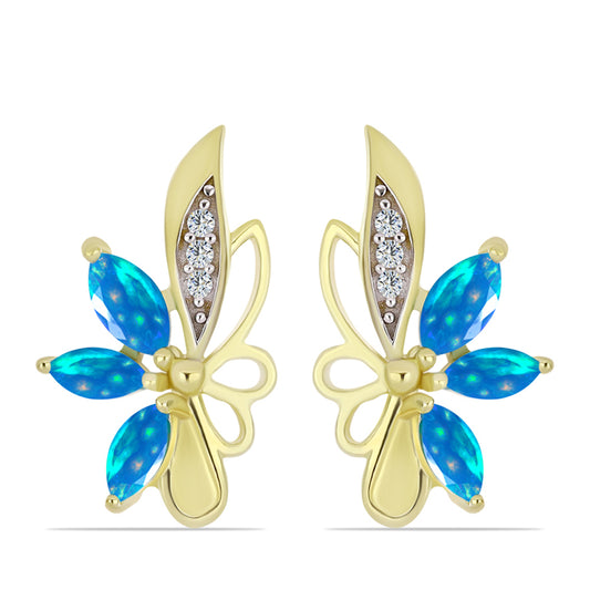 Pendientes de Plata Bañada en Oro con Ópalo Paraíso de Etiopia y Topacio Blanco