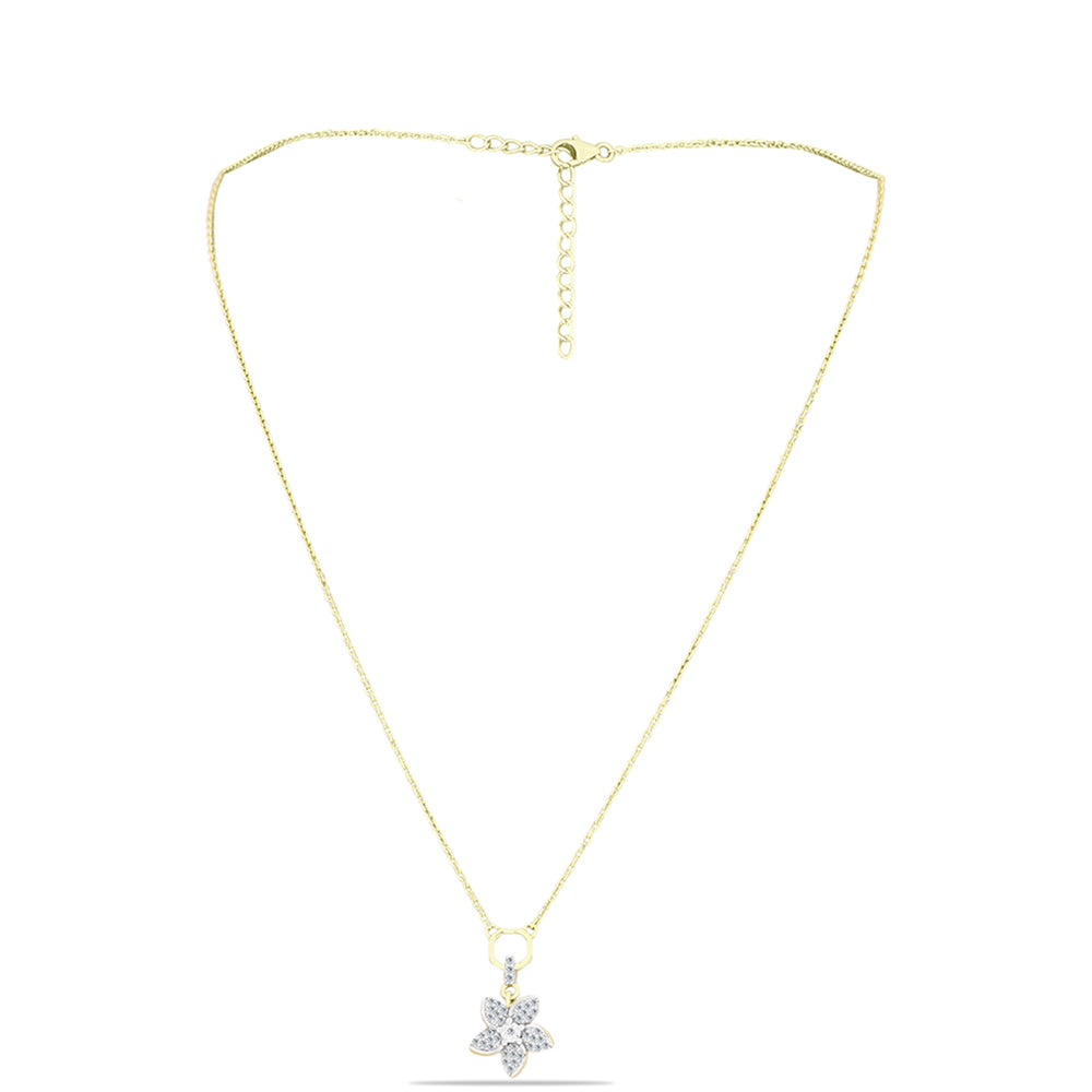 Collar de Plata Bañada en Oro con Diamante blanco y Topacio Blanco