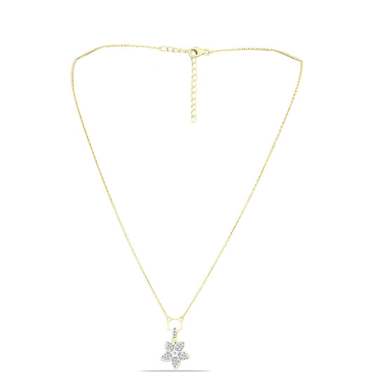 Collar de Plata Bañada en Oro con Diamante blanco y Topacio Blanco