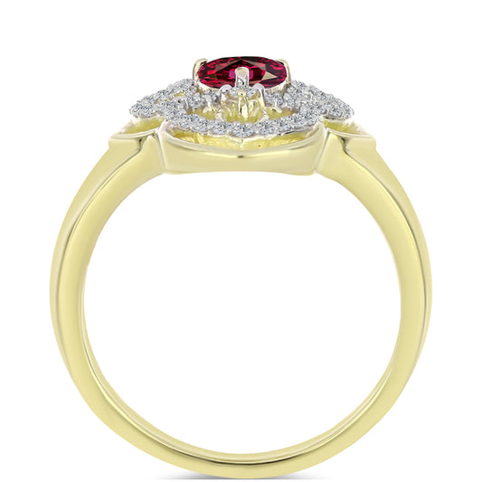 Anillo de Plata Bañada en Oro con Granate Rodolita y Topacio Blanco