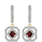 Pendientes de Plata Bañada en Oro con Granate Rodolita y Topacio Blanco