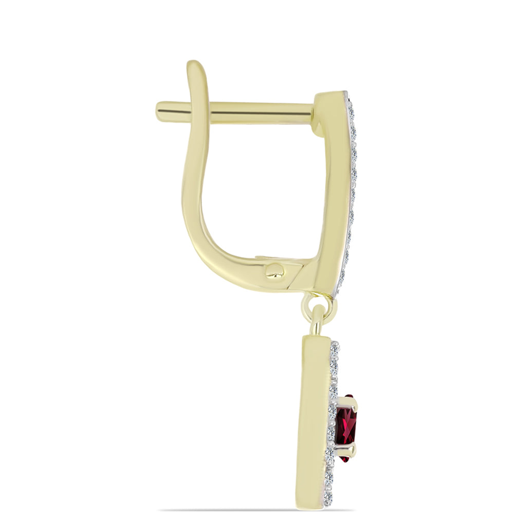 Pendientes de Plata Bañada en Oro con Granate Rodolita y Topacio Blanco 2 