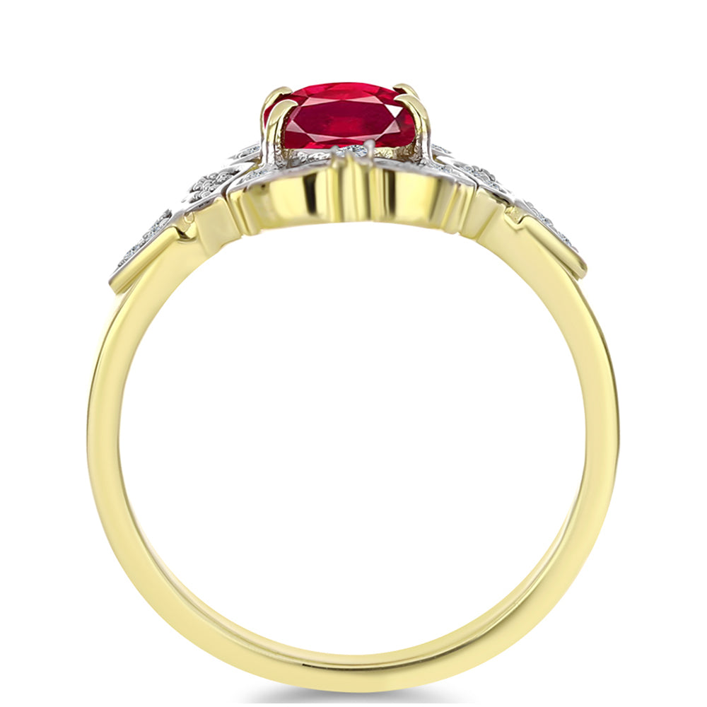 Anillo de Plata Bañada en Oro con Rubí de Madagascar y Topacio Blanco 2 