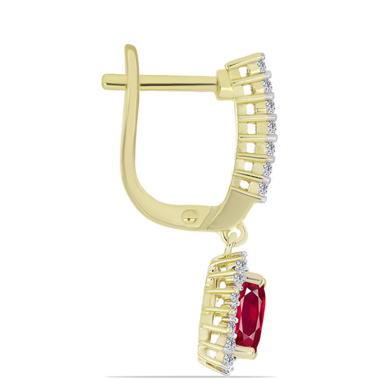 Pendientes de Plata Bañada en Oro con Rubí de Madagascar y Topacio Blanco