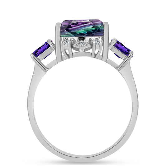 Anillo de Plata con Fluorita cebra y Amatista de Marruecos