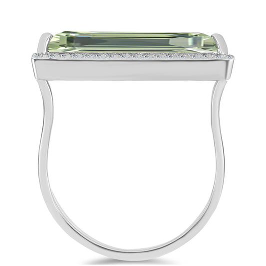 Anillo de Plata con Amatista Verde y Topacio Blanco