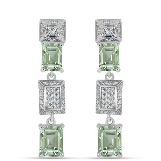 Pendientes de Plata con Amatista Verde y Topacio Blanco
