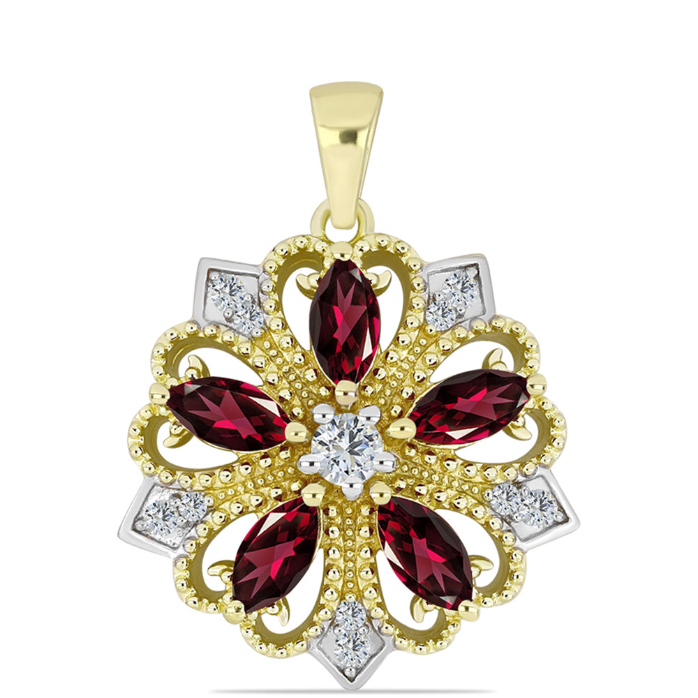 Colgante de Plata Bañada en Oro con Granate Rodolita y Topacio Blanco 1 