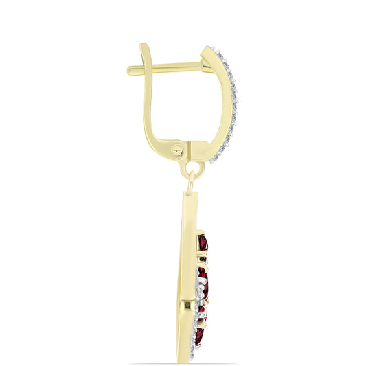 Pendientes de Plata Bañada en Oro con Granate Rodolita y Topacio Blanco