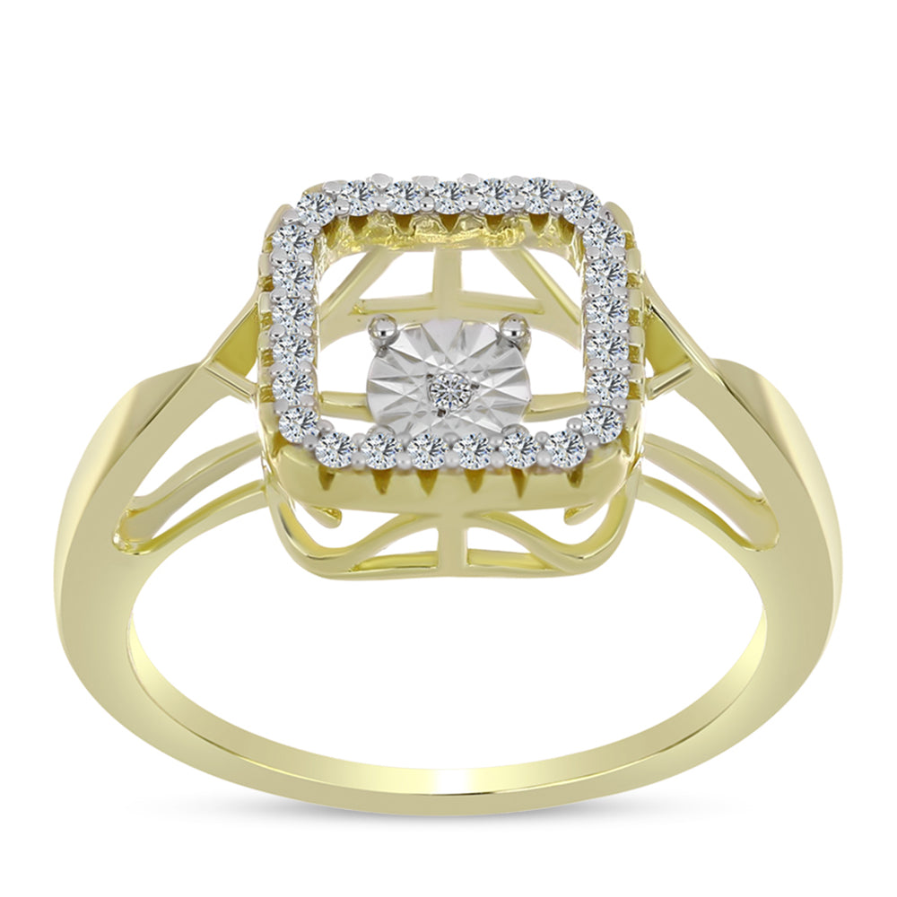 Anillo de Plata Bañada en Oro con Diamante blanco y Topacio Blanco