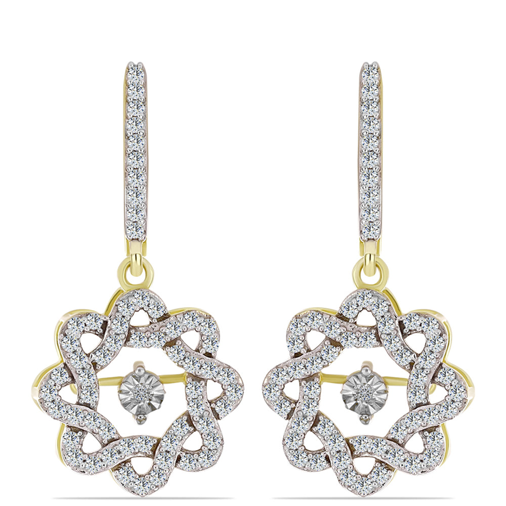 Pendientes de Plata Bañada en Oro con Diamante blanco y Topacio Blanco 1 