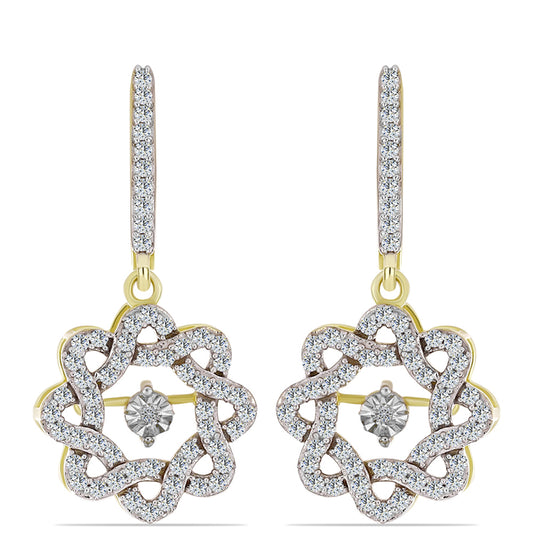 Pendientes de Plata Bañada en Oro con Diamante blanco y Topacio Blanco