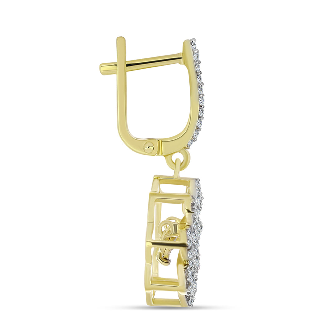 Pendientes de Plata Bañada en Oro con Diamante blanco y Topacio Blanco 2 