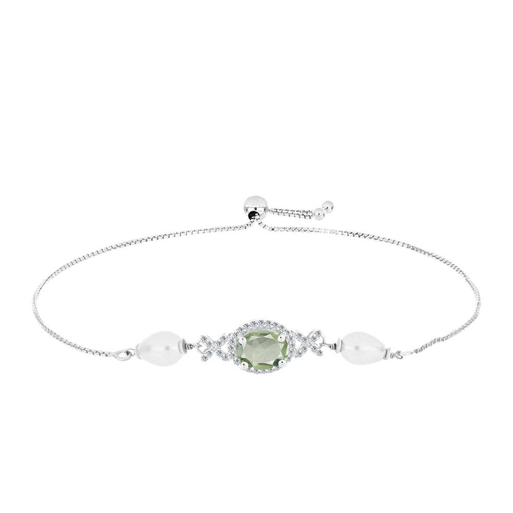 Pulsera de Plata con Amatista Verde y Perla de Agua Dulce 1 