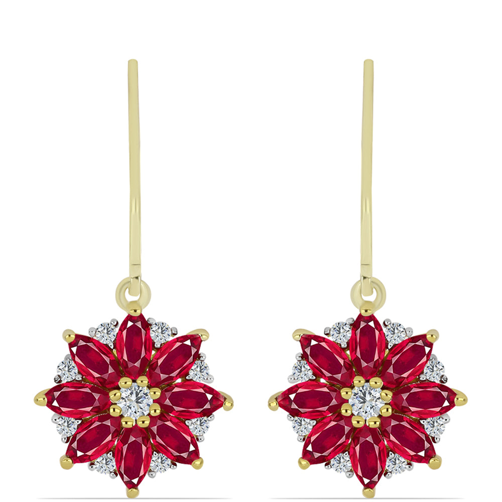 Pendientes de Plata Bañada en Oro con Rubí de Madagascar y Topacio Blanco