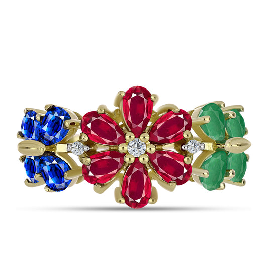 Anillo de Plata Bañada en Oro con Rubí de Madagascar y Zafiro Azul Australiano