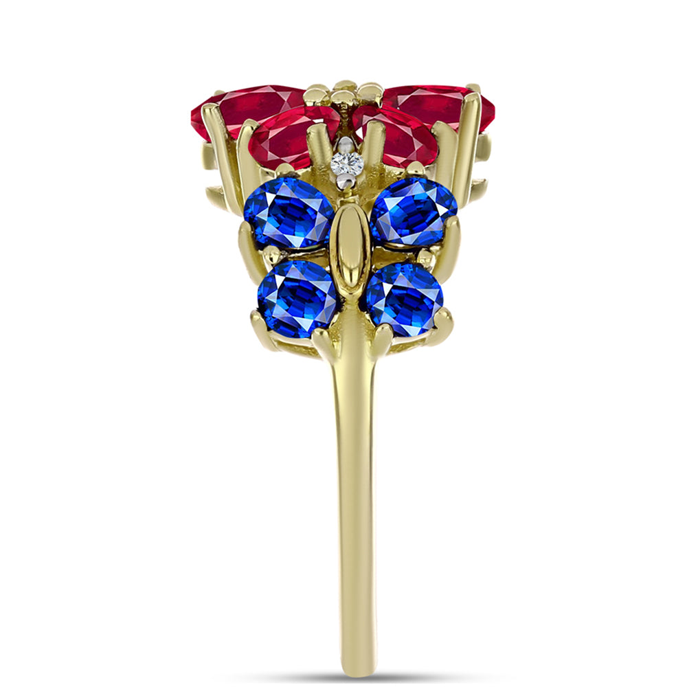 Anillo de Plata Bañada en Oro con Rubí de Madagascar y Zafiro Azul Australiano