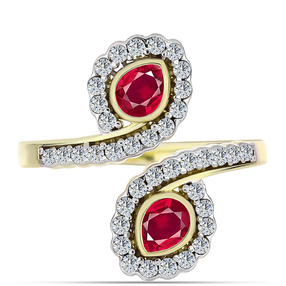Anillo de Plata Bañada en Oro con Rubí de Madagascar y Topacio Blanco 1 