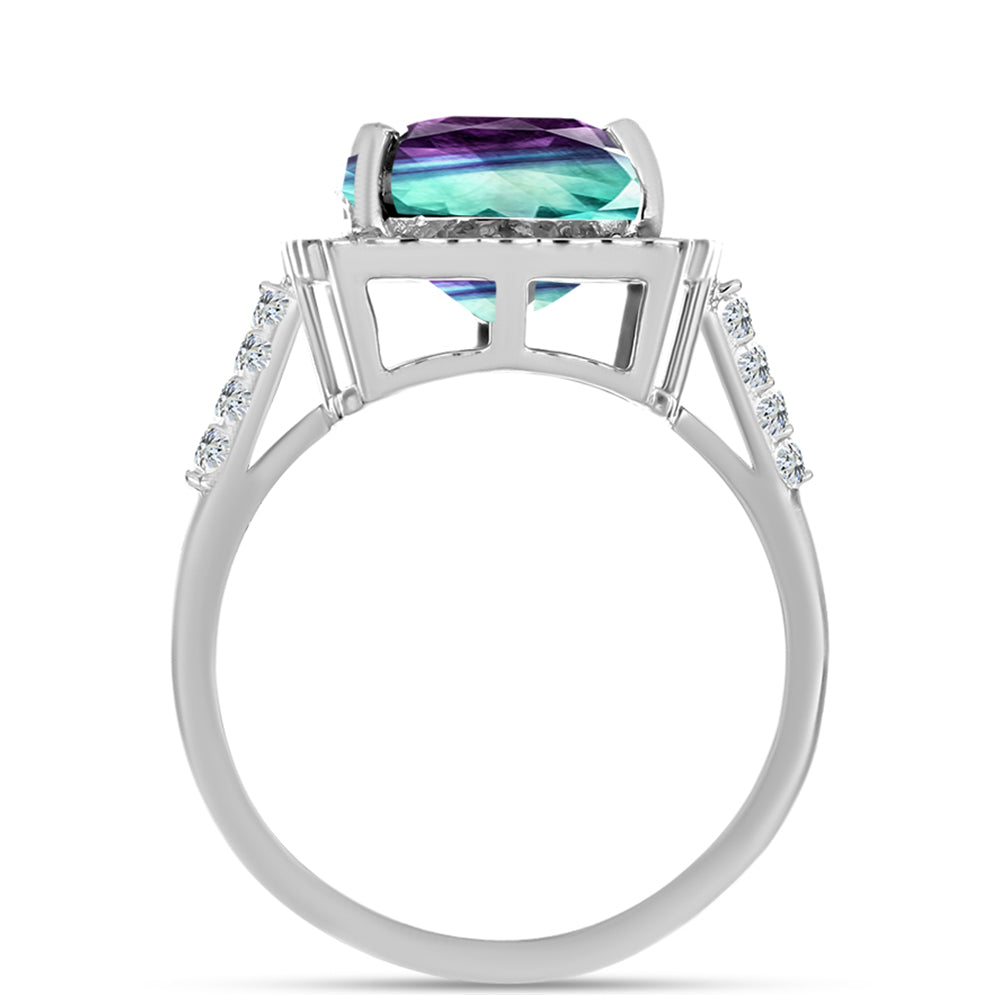 Anillo de Plata con Fluorita cebra y Topacio Blanco