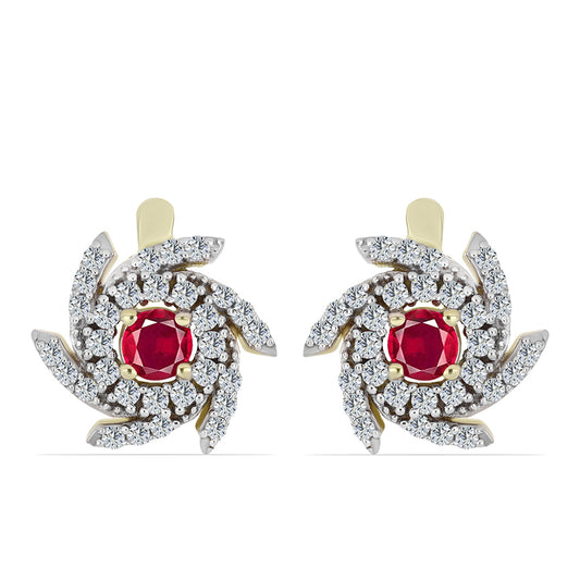 Pendientes de Plata Bañada en Oro con Rubí de Madagascar y Topacio Blanco