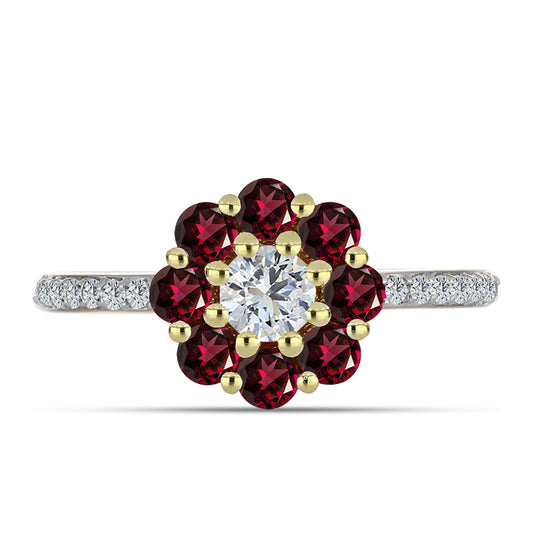 Anillo de Plata Bañada en Oro con Granate Rodolita y Topacio Blanco