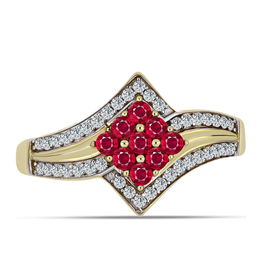 Anillo de Plata Bañada en Oro con Rubí de Madagascar y Topacio Blanco 1 