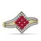 Anillo de Plata Bañada en Oro con Rubí de Madagascar y Topacio Blanco