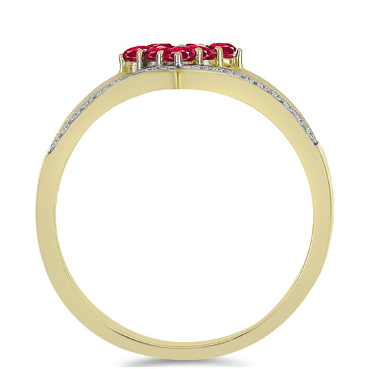 Anillo de Plata Bañada en Oro con Rubí de Madagascar y Topacio Blanco