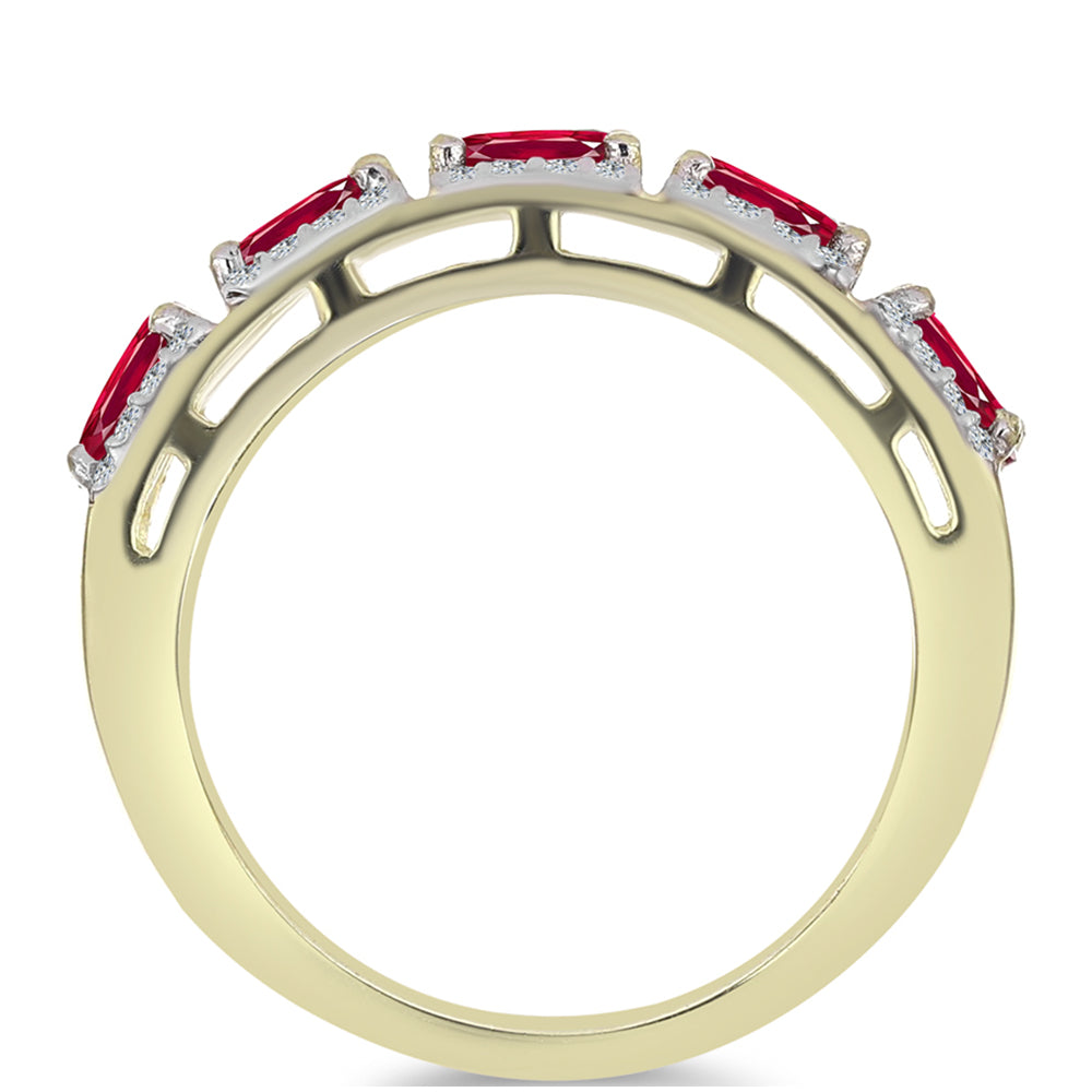 Anillo de Plata Bañada en Oro con Rubí de Madagascar y Topacio Blanco 2 