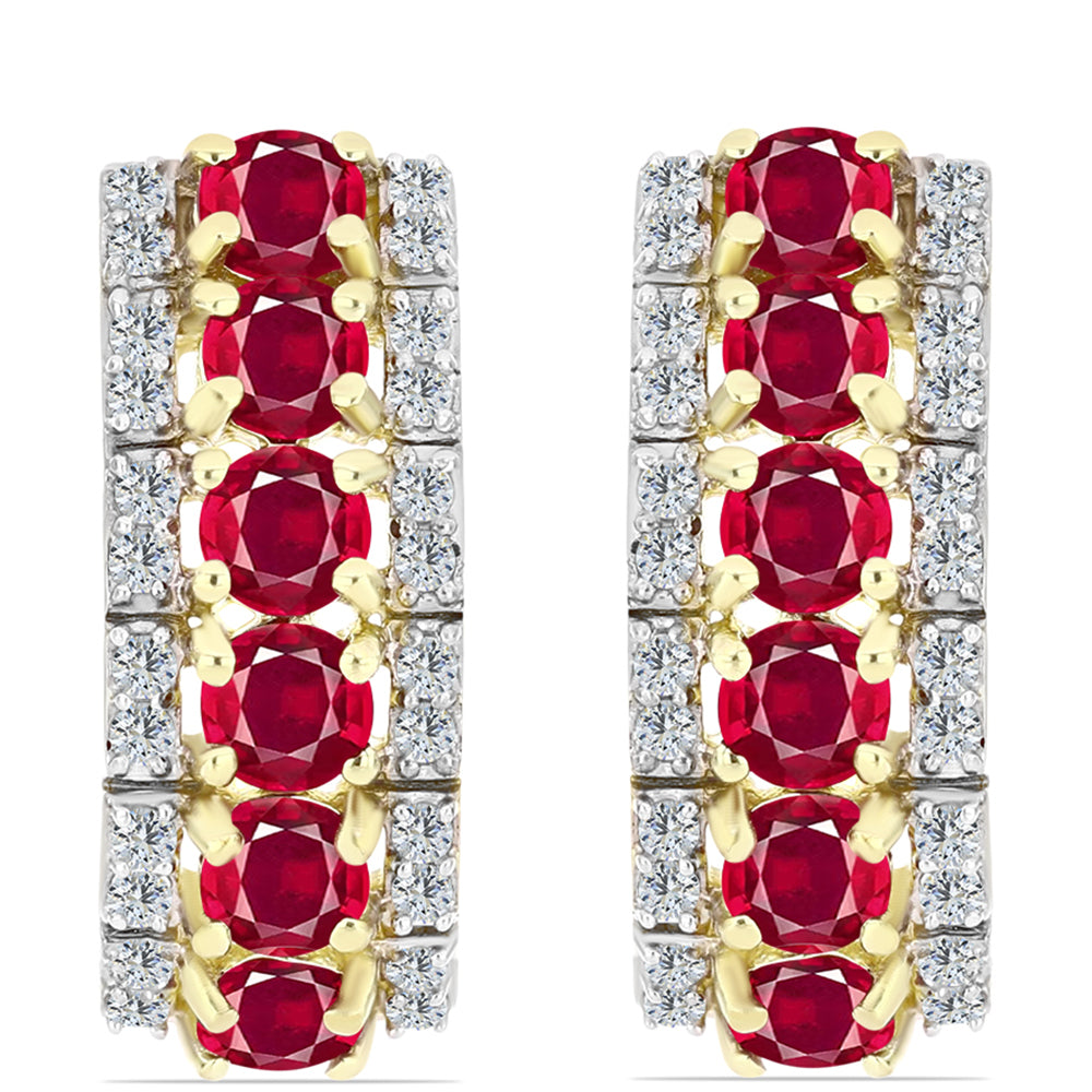 Pendientes de Plata Bañada en Oro con Rubí de Madagascar y Topacio Blanco 1 