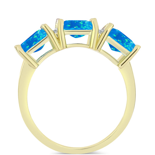 Anillo de Plata Bañada en Oro con Ópalo Paraíso de Etiopia y Topacio Blanco