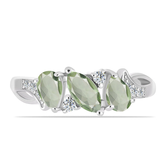 Anillo de Plata con Amatista Verde y Topacio Blanco