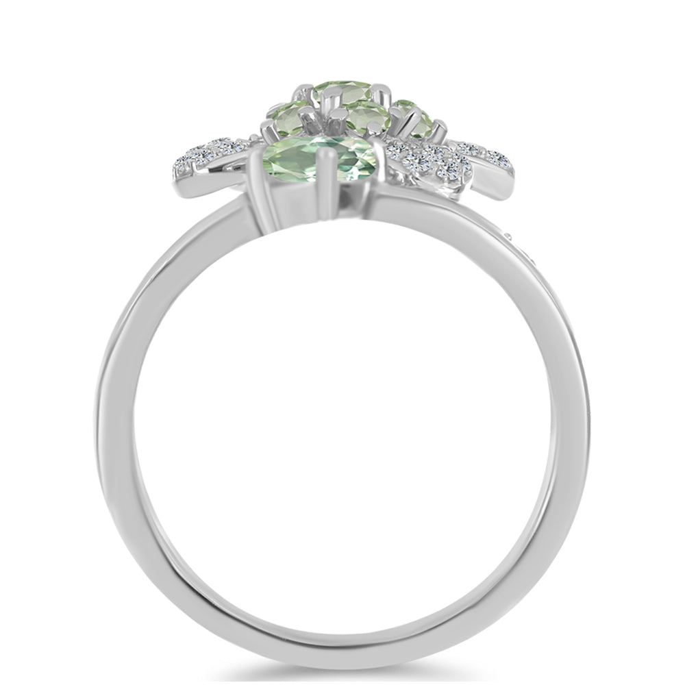 Anillo de Plata con Amatista Verde y Topacio Blanco 2 