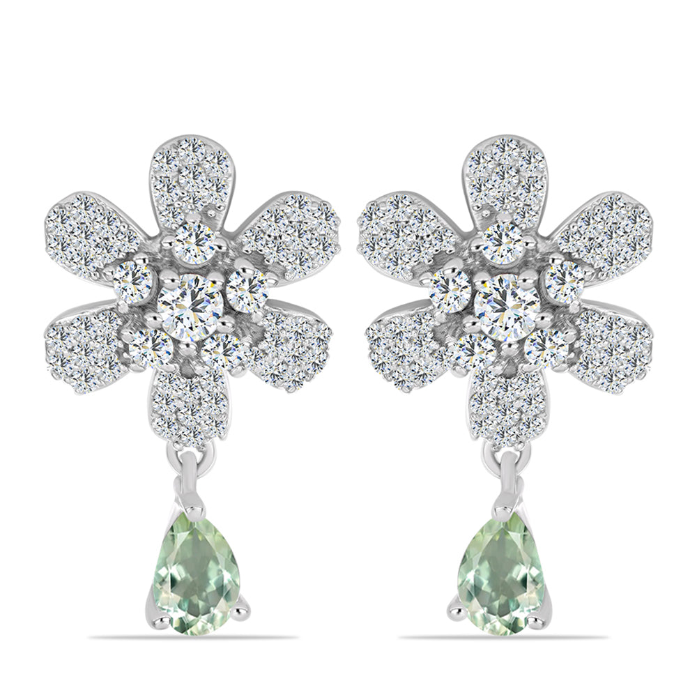 Pendientes de Plata con Amatista Verde y Topacio Blanco 1 