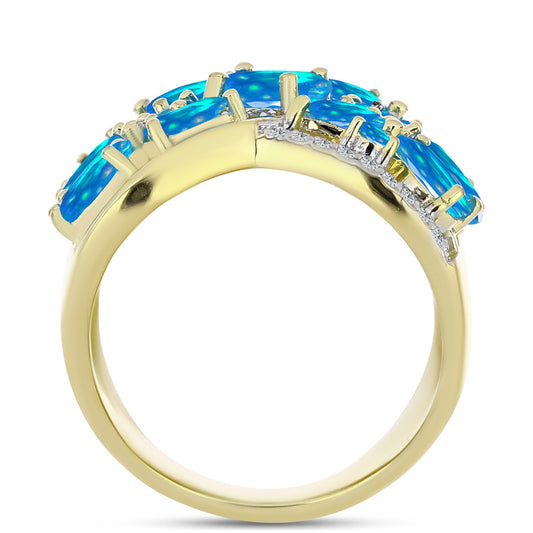 Anillo de Plata Bañada en Oro con Ópalo Paraíso de Etiopia y Topacio Blanco