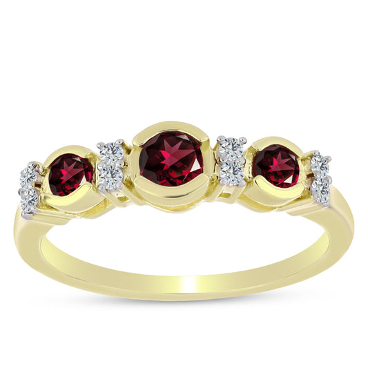 Anillo de Plata Bañada en Oro con Granate Rodolita y Topacio Blanco