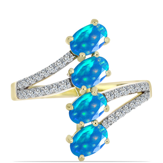 Anillo de Plata Bañada en Oro con Ópalo Paraíso de Etiopia y Topacio Blanco