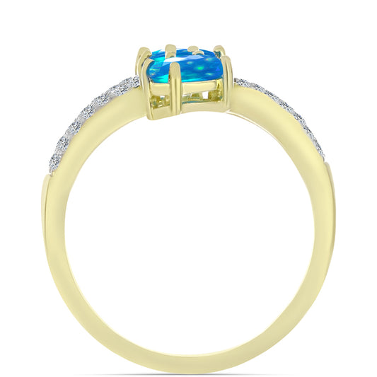 Anillo de Plata Bañada en Oro con Ópalo Paraíso de Etiopia y Topacio Blanco